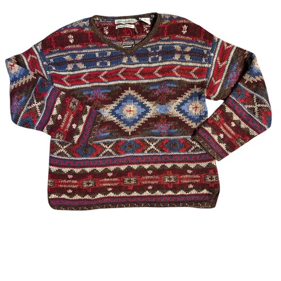 David Brooks‎ Hand Knit Aztec Sweater Women's Size Medium Cotton Linen - Picture 1 of 6